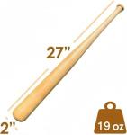 Genuine Solid Beech Wood Baseball Bat - 27 Inch 19 Oz - Youth Baseball Bats, Tball Bat, Self Defense, Weight Training, and Pickup Games - Classic and Timeless Design - KOTIONOK