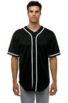 JC DISTRO Men's Short Sleeve Plain Button Down Baseball Jersey Team Jersey Black Small