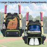 MATEIN Baseball Bat Bag for 4 Bats with Ball Pocket, Lightweight Youth Baseball Backpack with Shoe Compartment, Large Capacity Softball Equipment Bag with Fence Hook for TBall Gear, Helmet,Glove,Black