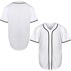 MESOSPERO Blank Jersey Plain Hipster Hip Hop for Men Button-Down Baseball Jersey Short Sleeve Shirt White Black Red Grey S-3XL (White, XX-Large)
