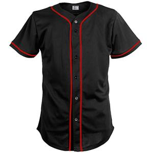 Pullonsy Mens Solid Plain Black Baseball Jersey Shirts Tops Button Up,Red Stripe Plain,Size S