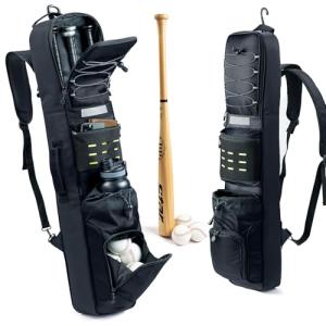 VIGEGARI Baseball Bat Bag Backpack Holds 4 Bats, Slim Bat-Focused Design for Youth & Adults, Baseball Bag with Fence Hook, Padded Bat Case with Ball Pocket, Softball & T-Ball Bat Carrying Bag