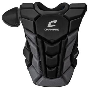 Champro Optimus Pro Plus Ergonomic Baseball Catcher’s Chest Protector for Commotio Cordis with Removeable Shoulder Cap, 15.5", Black