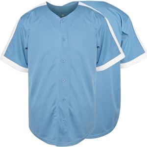 MESOSPERO Plain Button Down Blank Baseball Jersey Short Sleeve Hipster Hip Hop T Shirts (XX-Large, Light-Blue)