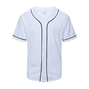 KUAIPAO Blank Baseball Jersey,Short Sleeve Plain Jersey Shirt,Sports Uniform for Men Women (White, Black, Red,Blue,S-3XL) (S, White)
