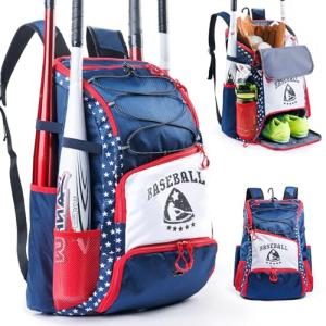 VIGEGARI Baseball & Softball Bag for Youth & Adult with 4 Bat Sleeves, Shoe Compartment, Baseball Backpack for T-Ball, Softball Equipment, Baseball Gear, Boys 8-12