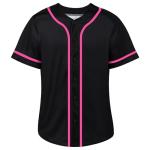 Repawu Men's Blank Baseball Jersey, Hip Hop Button Down Baseball Shirt, Custom Short Sleeve Sports Uniform (US, Alpha, Medium, Regular, Regular, Black-Pink)