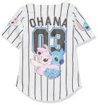 Disney Girls Lilo & Stitch & Angel Ohana Baseball Jersey Mesh Button Down Shirt White/Black