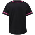 Repawu Men's Blank Baseball Jersey, Hip Hop Button Down Baseball Shirt, Custom Short Sleeve Sports Uniform (US, Alpha, Medium, Regular, Regular, Black-Pink)