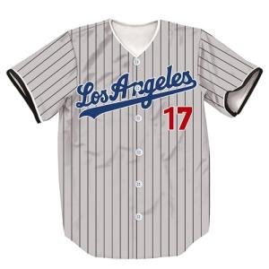 HOPSHION 17 Stripes Baseball Jersey Short Sleeve Button Shirts Gifts for Fans HF024-Grey-L