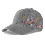 Biggun Trendy Embroidered Baseball Cap for Girls Women Men - Adjustable Soft Breathable Hats for Casual Wear, Elegant Floral Gray