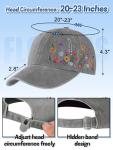 Biggun Trendy Embroidered Baseball Cap for Girls Women Men - Adjustable Soft Breathable Hats for Casual Wear, Elegant Floral Gray