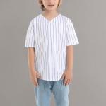 Mowbeat Boys Baseball Jersey Stripe Kids Girls Hip Hop T Shirts Short Sleeve Button Down Sport Jersey Shirt