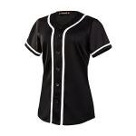 EALER BJW80 Womens Button Down Baseball Jersey, Blank Softball Team Uniform, Hip Hop Hipster Plain Tshirts Short Sleeve Active Tee Shirts Black