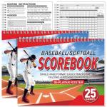Maitys 2 Pcs Side by Side Baseball Scorebook 11 x 8.5 Inches Softball Score Keeping Book 25 Games Scorebook with Pitch Count Individual Player Stats Batting Average Chart for Coaches Sporting Goods