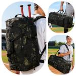 TUGUAN Large Baseball Softball Duffle Bag, 3 in 1 Baseball Equipment Duffel Backpack for Adult Youth, 65L Bat Bag with Shoes Compartment - 2 Bat Sleeves Fence Hook Hidden Dual Straps, Camo