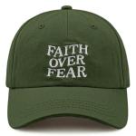 VikkBiss Faith Over Fear Hat for Men Women Embroidered Adjustable Cotton Christian Jesus Religious Faith Baseball Cap (Army Green)