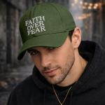 VikkBiss Faith Over Fear Hat for Men Women Embroidered Adjustable Cotton Christian Jesus Religious Faith Baseball Cap (Army Green)
