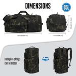 TUGUAN Large Baseball Softball Duffle Bag, 3 in 1 Baseball Equipment Duffel Backpack for Adult Youth, 65L Bat Bag with Shoes Compartment - 2 Bat Sleeves Fence Hook Hidden Dual Straps, Camo