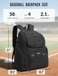Celvetch Baseball Backpack for Adult Large Capacity Softball Bat Bag with Shoe Compartment & Wet Pocket Baseball Bag with Fence Hook for 4 Bats & Equipment Sports Gym Backpack - Black