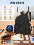 Celvetch Baseball Backpack for Adult Large Capacity Softball Bat Bag with Shoe Compartment & Wet Pocket Baseball Bag with Fence Hook for 4 Bats & Equipment Sports Gym Backpack - Black