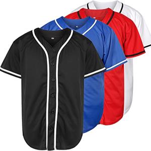Blank Plain Hip Hop Hipster Baseball Jersey Button Down Shirts Sports Uniforms Men Women Jersey (Red, XX-Large)
