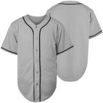 NJKA Blank Plain Hip Hop Hipster Button Down Baseball Jersey, Short Sleeve Active T Shirts (Grey, Large)