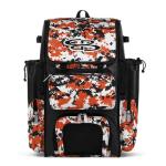 Boombah Superpack Bat Pack - Backpack Version (no wheels) - Holds up to 4 Bats - Digital Camo Black/Orange - For Baseball or Softball
