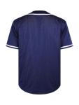 Rioofinx Mens Baseball Jersey Plain Button Down Short Sleeve Sports Uniforms Hipster Hip Hop Jersey(darkblue whiteribbon-XL)