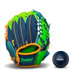 Franklin Sports Teeball Recreational Series Fielding Left Hand Glove with Baseball, 9.5-Inch, Royal/Lime/Orange