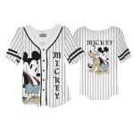 Disney Ladies Mickey Mouse & Pluto Button Down Baseball Jersey Fashion Shirt White/Black