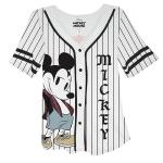 Disney Ladies Mickey Mouse & Pluto Button Down Baseball Jersey Fashion Shirt White/Black