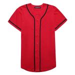EALER BJ80 Series Mens Baseball Jersey Button Down Shirts Short Sleeve Hipster Hip Hop Sports Uniforms Red