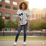 Disney Ladies Mickey Mouse & Pluto Button Down Baseball Jersey Fashion Shirt White/Black