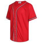 Pullonsy Red Plain Baseball Jerseys for Men Women Unisex Button Up Shirts Classic Sports Uniforms White/Black Stripe-Red Jersey,Men Size Medium