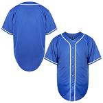 MESOSPERO Blank Jersey Plain Hipster Hip Hop for Men Button-Down Baseball Jersey Short Sleeve Shirt White Black Red Grey S-3XL (Blank Blue, XXX-Large)