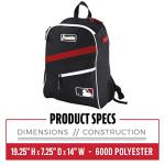 Franklin Sports MLB Baseball Batpack Bag - Youth Baseball, Softball and Teeball Bag - Equipment Backpack For Sports - Holds (2) Bats - Black/Red/White