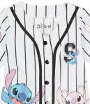 Disney Girls Lilo & Stitch & Angel Ohana Baseball Jersey Mesh Button Down Shirt White/Black
