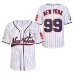 Stitched New York 99 Baseball Jerseys Shirts Hip Hop Button Down Men's Clothing for Party Xmas Gift (White Pinstriped,L)