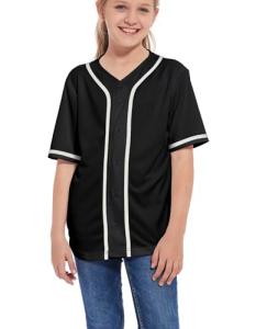 ACEFAST INC Kids Baseball Jersey Button Blank Softball Team Uniform Girls Boys Hip Hop T-Shirt Solid Color Sweatshirt Black