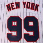 Stitched New York 99 Baseball Jerseys Shirts Hip Hop Button Down Men's Clothing for Party Xmas Gift (White Pinstriped,L)