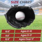 HolyElks Baseball Glove + Ball Sets, Softball Glove, Baseball Mitt, 10.5''-12.5'' for Youth Adult Training and Beginner Play, Synthetic Leather Softball Mitt, Right Hand Throw (Black, 12.5")