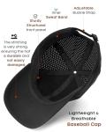 FURTALK Lightweight Quick Dry Baseball Cap Breathable Tucker Hat Laser Cut Air Mesh-Back Cooling Golf Hat, Black