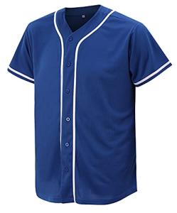 CUTHBERT Solid Baseball Jersey Shirt for Men and Women, Plain Short Sleeves Button Down T-Shirt(Blue XL)