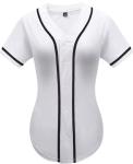 babyhealthy Womens Baseball Jersey Button Down Plain Softball Hip Hop Tshirts Sports Active Tee White