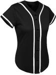 SPTEHW Womens Baseball Jersey Blank Button Down Softball Jersey Hip Hop Hipster Short Sleeve Plain Jersey Shirt Sports Uniform (M, Black)