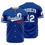 Men's Blue 42 Baseball Button Down Jersey 90s Hip Hop Baseball Jerseys Shirts Stitched (Blue, Size 3XL)