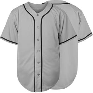 MESOSPERO Plain Button Down Blank Baseball Jersey Short Sleeve Hipster Hip Hop T Shirts (Small, Grey)