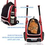 WOLT | Baseball Bat Backpack - Bag for Softball & T-Ball Equipment & Gear, Youth Girl & Adults Women, Holder for Helmet, Glove, Separate Shoes Compartment & Fence Hook (Red)