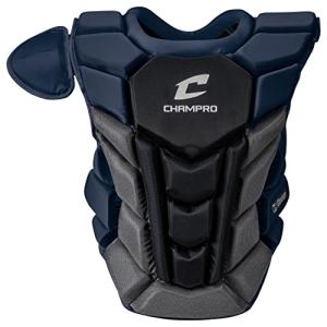 Champro Optimus Pro Plus Ergonomic Baseball Catcher’s Chest Protector for Commotio Cordis with Removeable Shoulder Cap, 16.5", Navy Blue